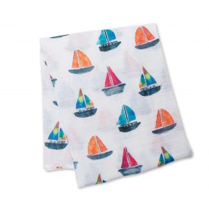 Cotton Muslin Swaddle Blanket - Sailboat